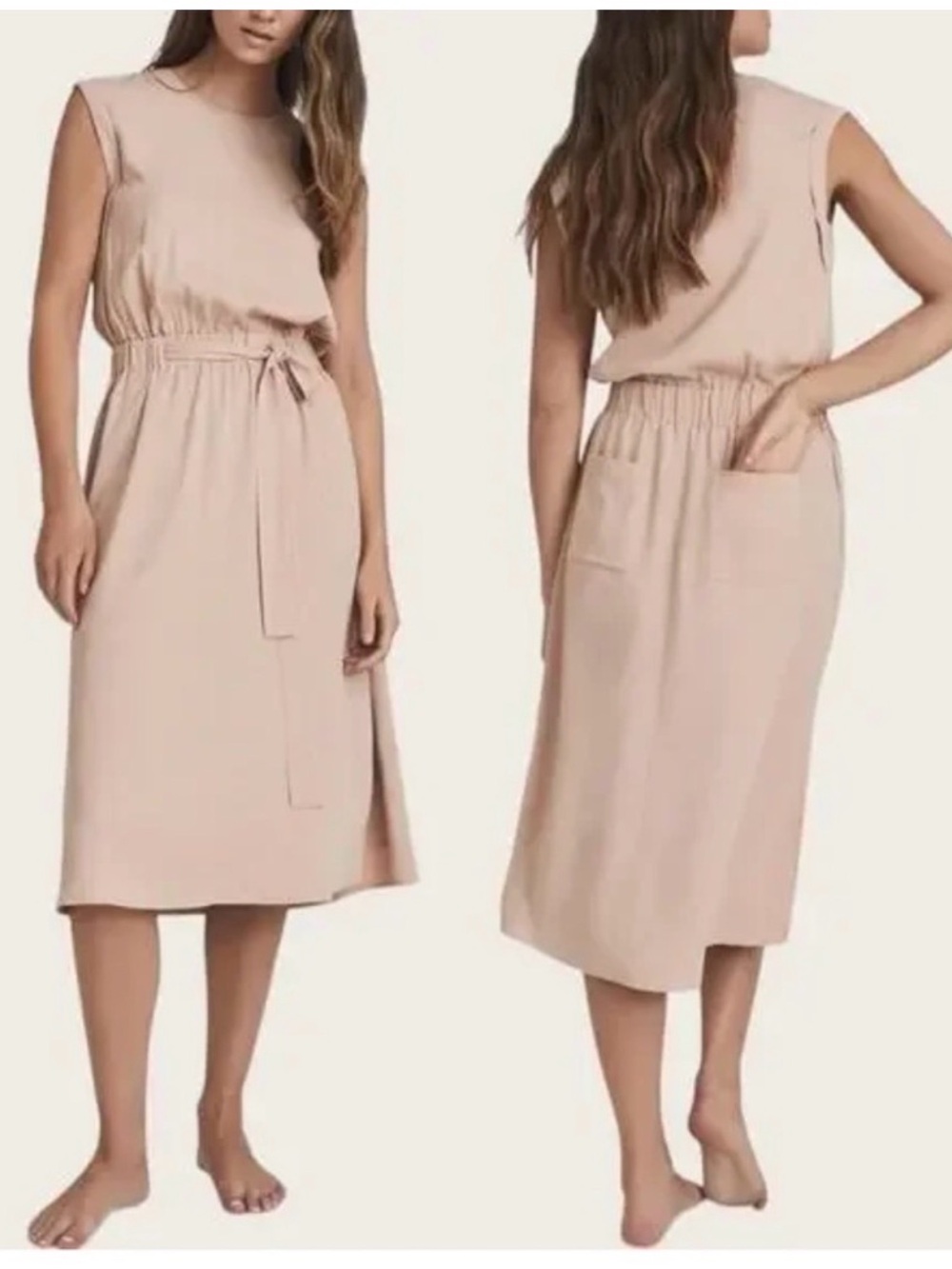 Reiss Sleeveless Alexandria Tie-Waist Dress - blush pink